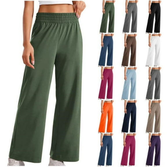 XIMIN Ladies Straight Pants Wide Leg Pants for Women Elastic High Waisted Loose Trousers Casual Straight Leg Yoga Pants Long Pants with Pockets(AG,M)