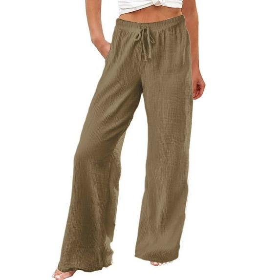 XIMIN Ladies Stretch Pants Womens Casual Lightweight Drawstring Elastic Waist Loose Trousers Wide Leg Pants Casual Leggings Stretchy Work Pants(Khaki,XXL)
