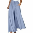 thumbnail image 1 of XIMIN Ladies Stretch Trousers Womens Casual Wide Leg Pants Flowy Elastic Drawstring Waist Palazzo Pants Wide Leg Jogger With Pockets(Blue,L), 1 of 6