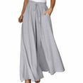 thumbnail image 1 of XIMIN Ladies Stretch Trousers Womens Casual Wide Leg Pants Flowy Elastic Drawstring Waist Palazzo Pants Wide Leg Jogger With Pockets(Grey,S), 1 of 6
