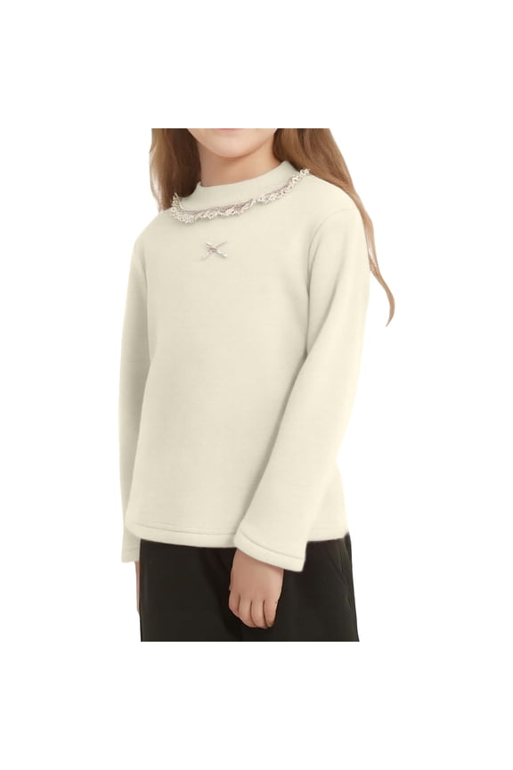 Layering Soft Cotton Striped Shirt for Girls Winter Long Sleeve Crew Neck Pullover with Coral Stripes T-Shirts Casual Cozy Light Undershirt