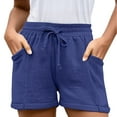 thumbnail image 1 of XIMIN Linen Shorts for Women Plus Size Drawstring with Pockets Elastic High Waisted Casual Trendy Summer Pull On Loose Fit Beach Vacation Shorts (11-12 Years, Blue), 1 of 7