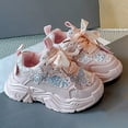 thumbnail image 1 of XIMIN Little Girls Bow Lace Pearl Chain Bowknot Elegant Kids Sneakers Chunky Sole Non Slip Running Birthday Decoration Luxurious Anti-Slip Sport Shoes Ankle Breathable Sneakers, 1 of 8