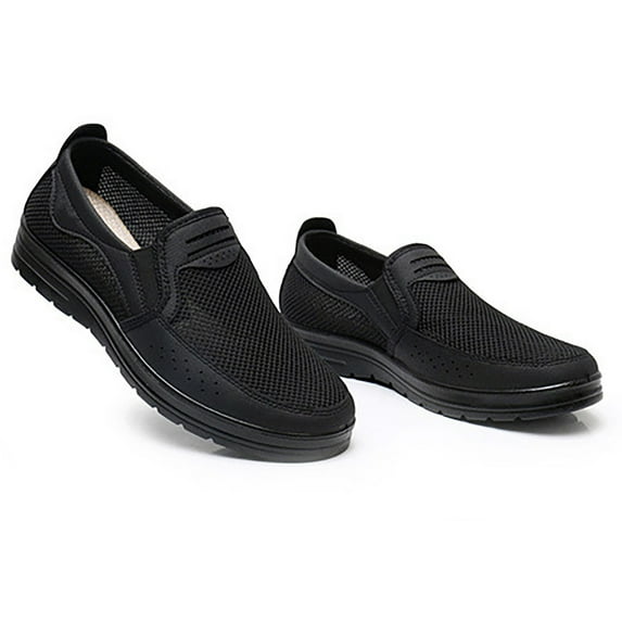 XIMIN Loafer for Men Mesh Walking Soft Slip-on Men's Work Non Slip Stylish Casual Lightweight Business Shoes Loafers-Work Drving Tennis Shoes (10.5, Black)