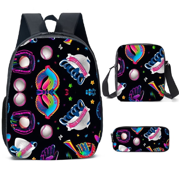 XIMIN Men Baseball Drip Waterproof Casual Backpack Set Large Capacity Lightweight Carry-On Backpack with Ice Cream Backpacks Lunch Bag Pencil Case Pencil Bag