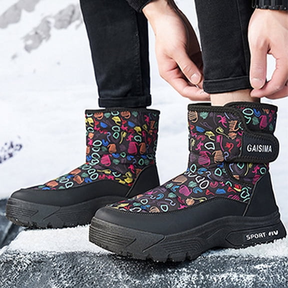 XIMIN Men High-Top Snow Boots Insulated Waterproof Winter Boots with Chunky Sole Slip Resistant Cold Weather Shoes Insulated Faux Fur Lined Warm Outdoor Shoes