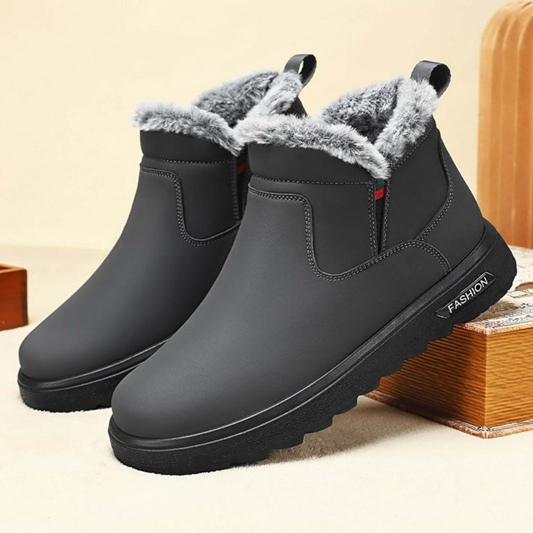 XIMIN Men Slip On Snow Boots Ankle Booties Waterproof Winter Warm