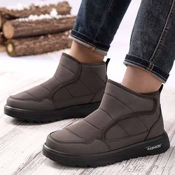 XIMIN Men Winter Snow Boots Slip On Wide Toe Shoes Soft Fur Lined Warm Hiking Ankle Boots Waterproof Anti-Slip Lightweight Outdoor Walking Booties