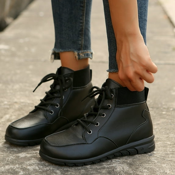 XIMIN Men Women Fall Boots High Top Vintage Leather Ankle Boots Cam Moccasin Toe Chukka Lace-Up Flat Boot Arch Support Comfy Outdoor Anti-Slip Walking Booties