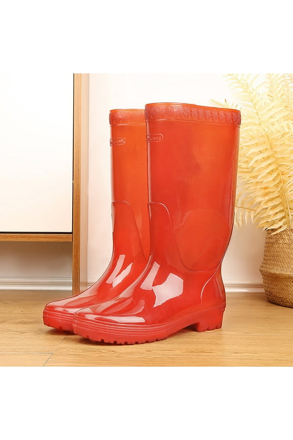 Men Women Teenagers Solid Color High Farming Silicone Rain Boots Wear-Resistant Garden Waterproof and Non-Slip Mud Boots Rain Boots Stylish Rubber Boots (44, Red)