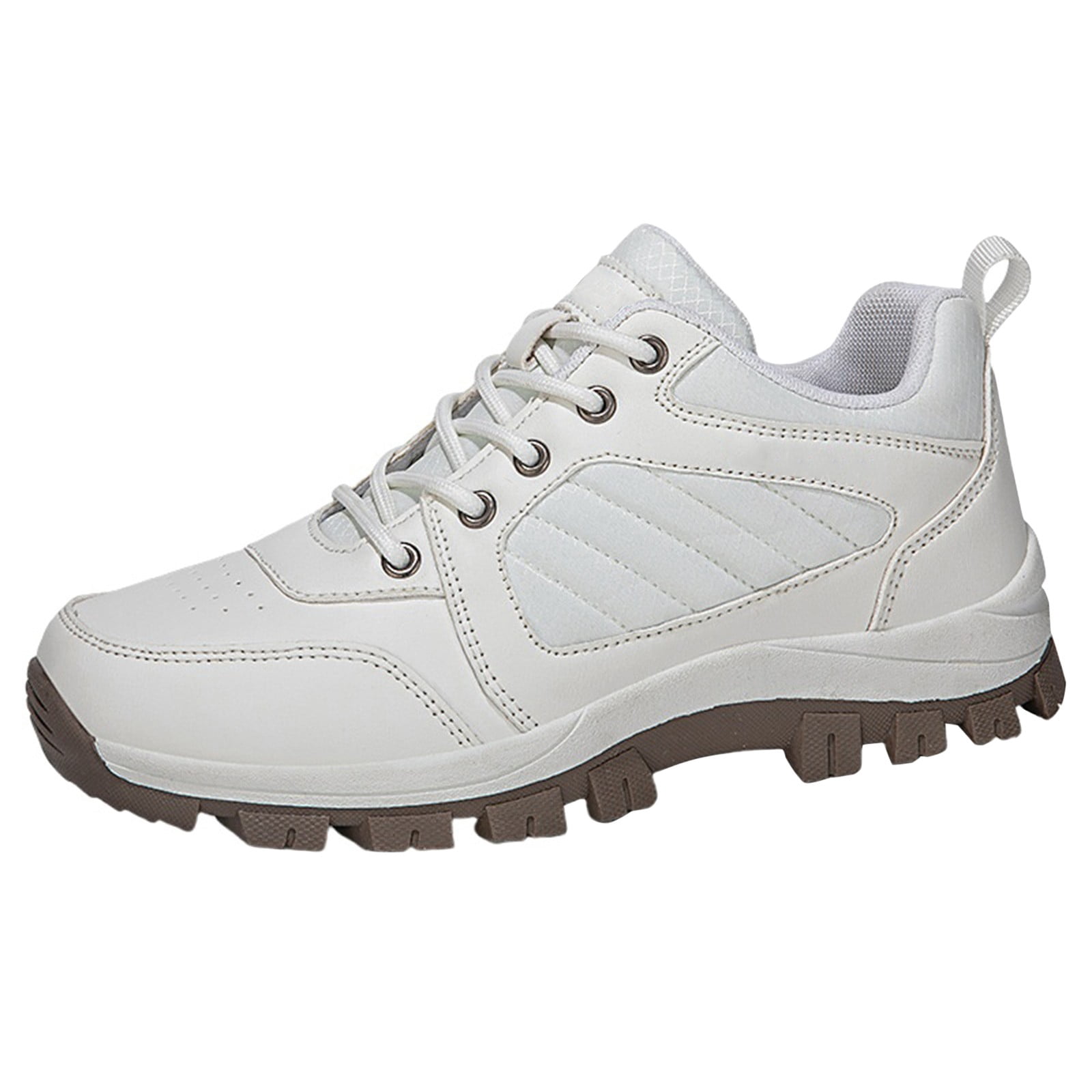 XIMIN Men Women's Hiking Boots Lightweight Breathable Non-Slip Waterproof Casual Low-Top Sneakers for Trailing Trekking Outdoor Leather Walking Shoes (7.5, White)