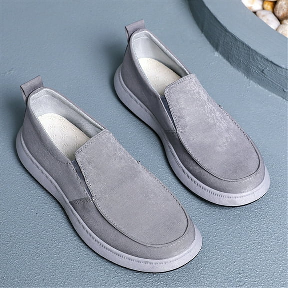 XIMIN Men and Women's Low-Top Slip Ons Sneakers Casual Canvas Sneakers Comfortable Flats Breathable Padded Insole Slip on Sneakers Low Fashion Shoes (10, Grey)