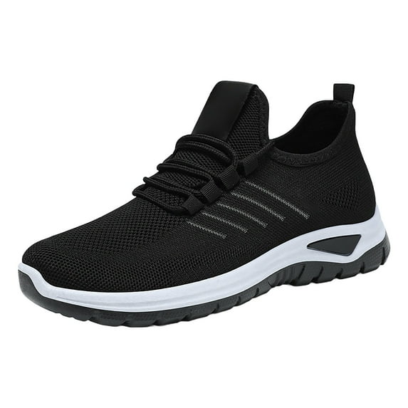 XIMIN Men Women's Mesh Slip on Sneakers Solid Color Lightweight Breathable Wide Width Walking Shoes Nursing Casual Gym Workout Tennis Footwear (8, Black)