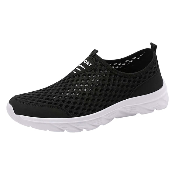 XIMIN Men Women's Non Slip Mesh Lightweight Walking Breathable Slip On Sneakers for Summer Fall Sport Running Beach Travel Aqua Walking Shoes (7.5, Black)
