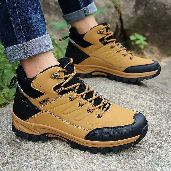XIMIN Men's Athletic Boots Hiking Walking Boots Outdoor Waterproof Non-Slip High-Top Waterproof Work Boots Autumn Winter Trekking Snow Boots