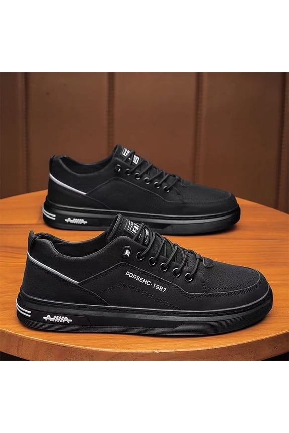 Men's Black Casual Cowhide Air Cushion Non-Slip Lightweight Synthetic Leather Shoes Fall Winter Mid-top Lace-up Softsole Ankle Boots Fashion Sneakers (10, Black)