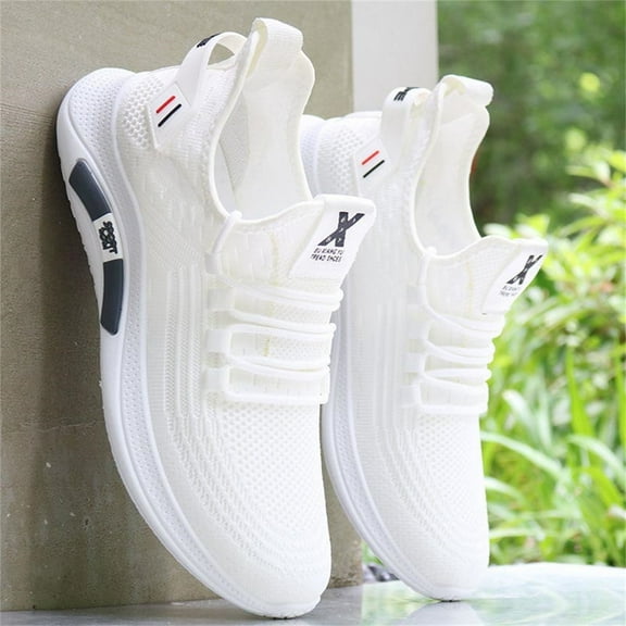 XIMIN Men's Breathable Sneakers - Comfortable Casual Shoes with & Non-Slip Sole Spring and Summer New Walking Fashion Light Shoes Sneaker for Travel (7.5, White)