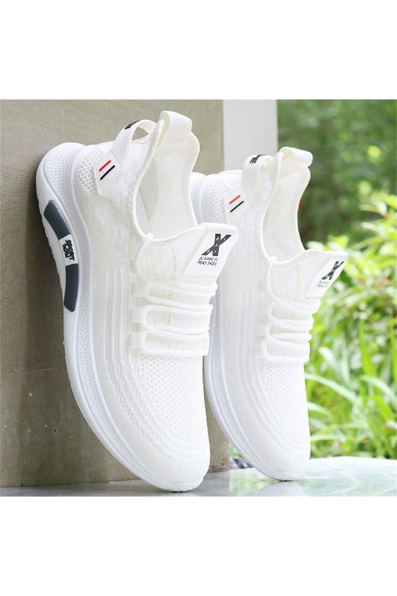 Men's Breathable Sneakers - Comfortable Casual Shoes with & Non-Slip Sole Spring and Summer New Walking Fashion Light Shoes Sneaker for Travel (7.5, White)