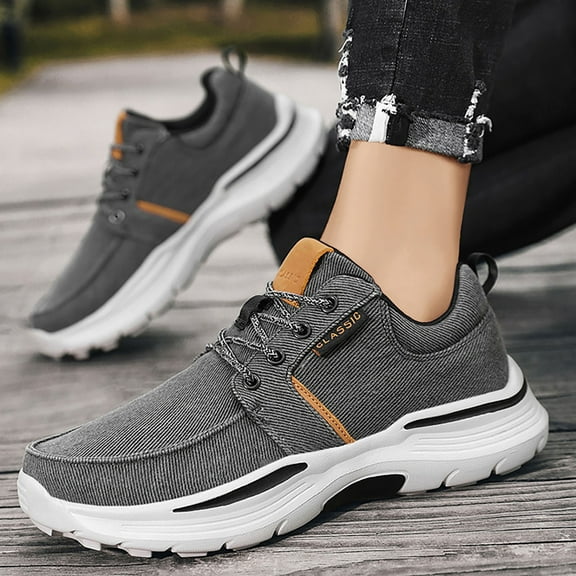 XIMIN Men's Canvas Non Slip Wide Width Platform Sneakers Casual Lightweight Arch Support Sport Sneakers Fashion Boat Shoes Orthopedic Shoes