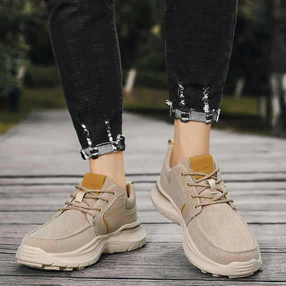 XIMIN Men's Canvas Non Slip Wide Width Platform Sneakers Casual Lightweight Arch Support Sport Sneakers Fashion Boat Shoes Orthopedic Shoes