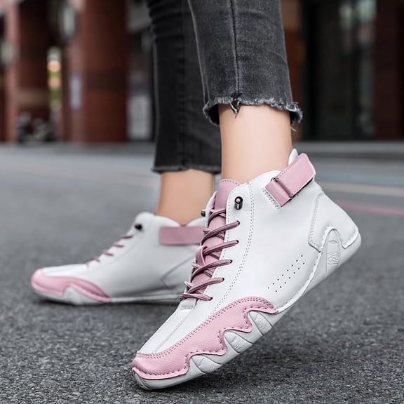 XIMIN Men's Casual Suede Lace Up Flats Ankle Boots Orthopedic Slip On Shoes Handmade High Top Boots Outdoor Lightweight Walking Sneakers Non-Slip Driving