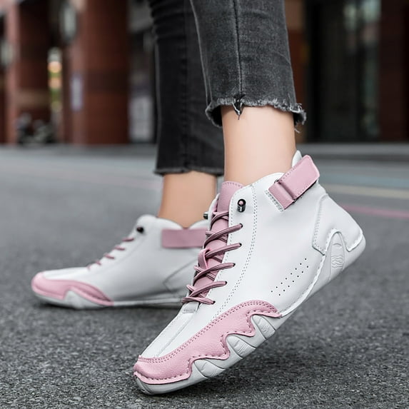 XIMIN Men's Casual Suede Lace Up Flats Ankle Boots Orthopedic Slip On Shoes Handmade High Top Boots Outdoor Lightweight Walking Sneakers Non-Slip Driving