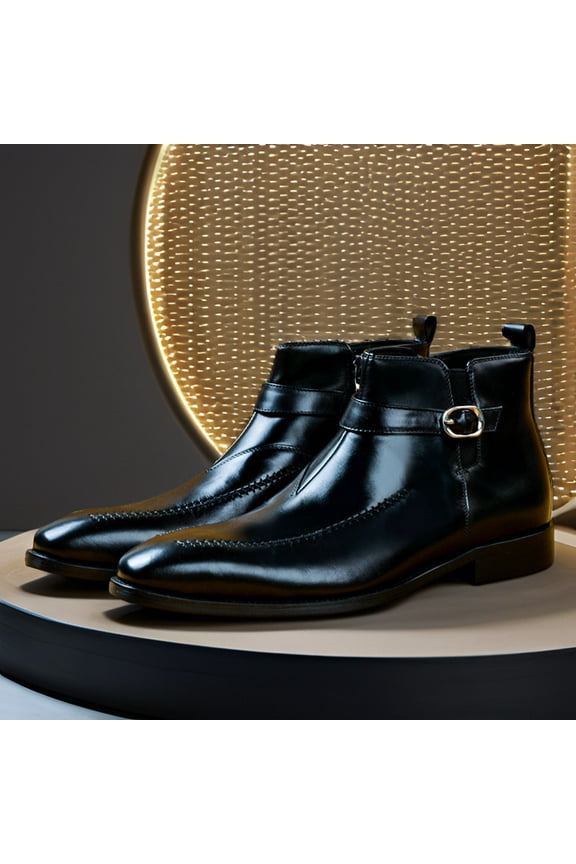 Men's Chelsea Ankle Comfortable Tuxedo Shoes Leather Buckle Strap Monk Dress Boots Formal Derby Shoes Business Casual Service Oxford Boots