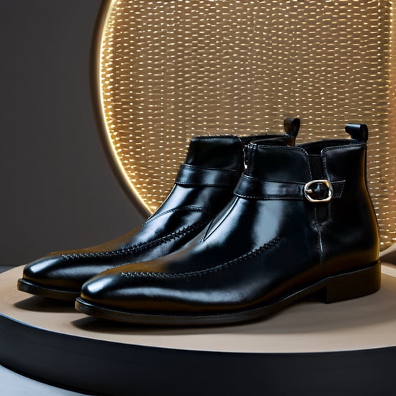 XIMIN Men's Chelsea Ankle Comfortable Tuxedo Shoes Leather Buckle Strap Monk Dress Boots Formal Derby Shoes Business Casual Service Oxford Boots