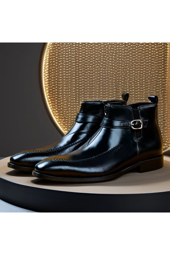 Men's Chelsea Ankle Comfortable Tuxedo Shoes Leather Buckle Strap Monk Dress Boots Formal Derby Shoes Business Casual Service Oxford Boots