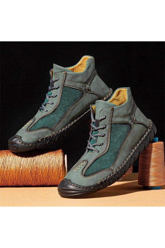 Men's Chukka Boots Casual Leather Vintage Handmade Stitching High Boots Fashion Lace-Up Non-Slip Retro Ankle Bootie Comfort Outdoor Walking Driving Sneakers