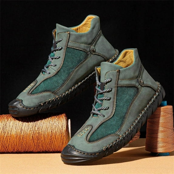 XIMIN Men's Chukka Boots Casual Leather Vintage Handmade Stitching High Boots Fashion Lace-Up Non-Slip Retro Ankle Bootie Comfort Outdoor Walking Driving Sneakers