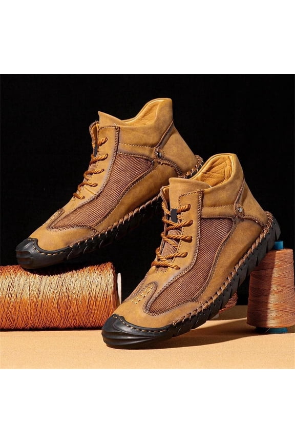 Men's Chukka Boots Casual Leather Vintage Handmade Stitching High Boots Fashion Lace-Up Non-Slip Retro Ankle Bootie Comfort Outdoor Walking Driving Sneakers