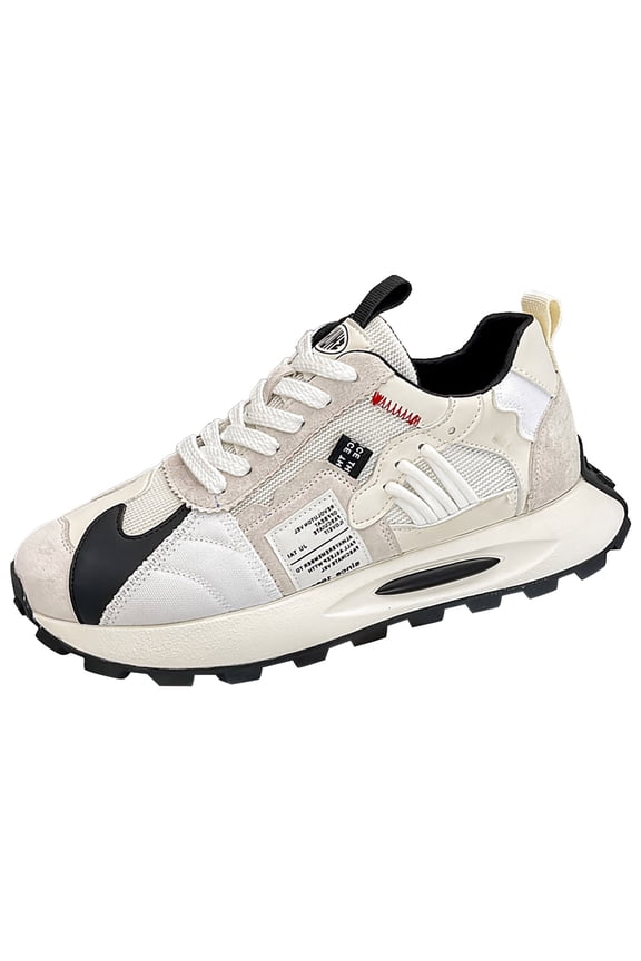 Men's Color Block Sports Shoes Colorful Trendy and Retro Canvas Thick Sole Sneakers Lace up Casual Style Suitable for Walking Tennis and Running