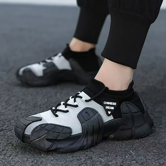 XIMIN Men's High Top Lace Up Platform Running Shoes Breathable Fabric Lightweight Slip On Stylish Walking Shoes Outdoor Workout Shoes Fashion Sneakers