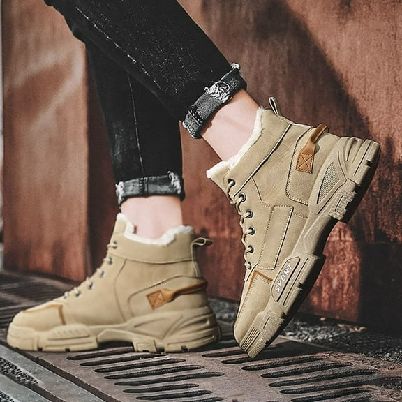 XIMIN Men's Hiking High Top Boots Slip On Breathable Comfortable Non-Slip Boots with Warm Fuzzy Lining for Outdoor Walking Hiking Mountaineering