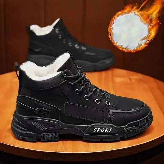 XIMIN Men's Hiking High Top Boots Slip On Breathable Comfortable Non-Slip Boots with Warm Fuzzy Lining for Outdoor Walking Hiking Mountaineering