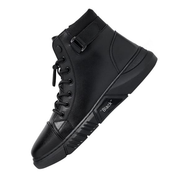XIMIN Men's Italian Handmade Leather Boots, High-Top Round Toe Side Zipper Waterproof, Motorcycle Non-Slip Soft Business Ankle Booties (Black, 8)
