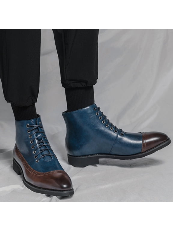 Men's Leather Brogue Wingtips Lace-Up Dress Oxford Boots Comfortable Non-Slip Pointed Toe High-Top Retro Formal Chelsea Boots Ankle Boots
