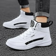 thumbnail image 1 of XIMIN Men's Leather High Top Platform Sneakers Ankle Boots Fashion Comfy Walking Tennis Casual Lace-Up Dad Shoes for Outdoor Basketball Style Anti Slip Footwear (8, White), 1 of 8