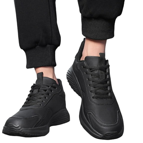 XIMIN Men's Leather Waterproof Walking Shoes Soft Sole Non-Slip Cushion Lightweight Slip-On Work Casual Fashion Shoes Comfortable Hombre Food Service Chef Shoes (9.5, Black)