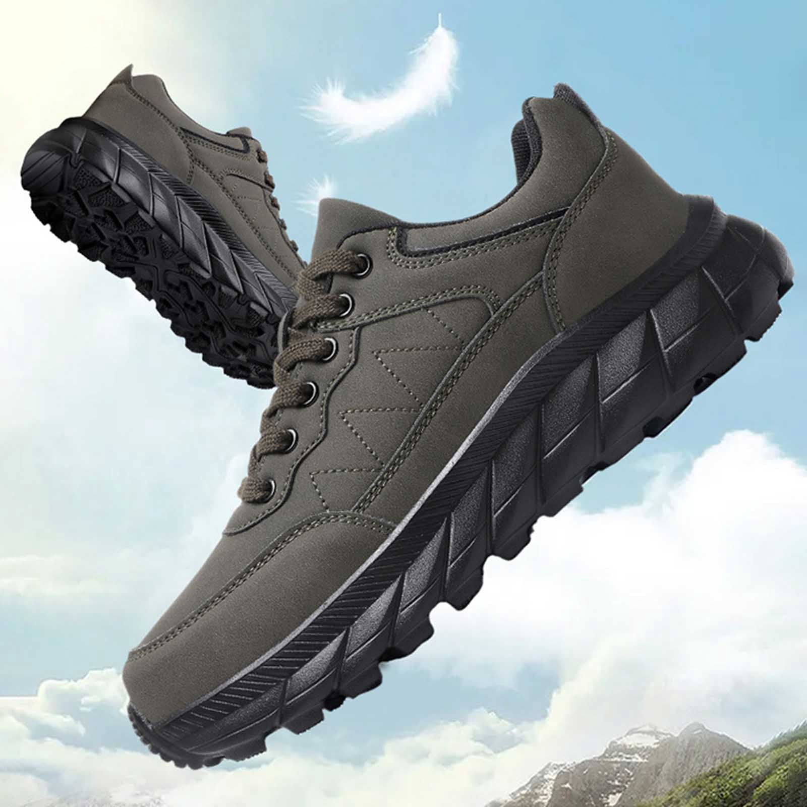 XIMIN Men's Lightweight Walking Shoes Non Slip Resistant Work Comfortable Supportive Running Hiking Outdoor Lawn Mowing Casual Sneakers Work Shoes (43, Khaki)