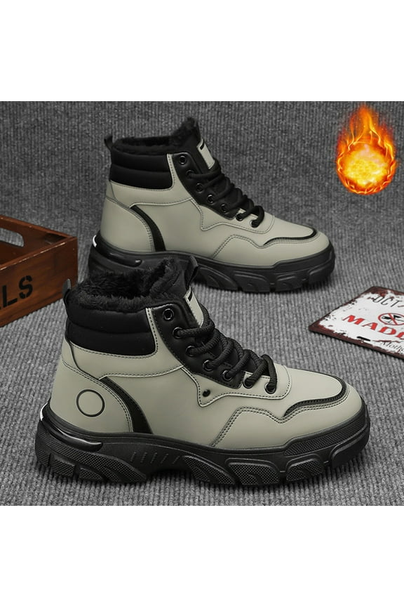 Men's Lightweight Warm Hiking Boots High Top Fashion Sneakers Casual Athletic Walking Shoes Chunky Sneakers Waterproof Fur Lined Lace-Up Non-Slip Hiking Boots