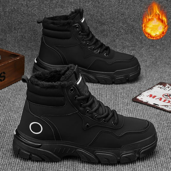 XIMIN Men's Lightweight Warm Hiking Boots High Top Fashion Sneakers Casual Athletic Walking Shoes Chunky Sneakers Waterproof Fur Lined Lace-Up Non-Slip Hiking Boots