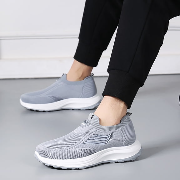 XIMIN Men's Low Top Flying Woven Slip On Sneakers Arch Support Orthotic Shoes Lightweight Casual Outdoor Shoes Comfortable Breathable Sport Shoes