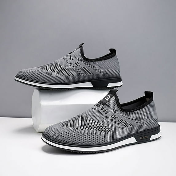 XIMIN Men's Mesh Knit Slip On Minimalist Wide Toe Loafers Stretch Flat Walking Beach Shoes Breathable Lightweight Casual Slip-Resistant Fashion Sneakers (9.5, Gray)
