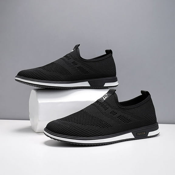 XIMIN Men's Mesh Knit Slip On Minimalist Wide Toe Loafers Stretch Flat Walking Beach Shoes Breathable Lightweight Casual Slip-Resistant Fashion Sneakers (8.5, Black)