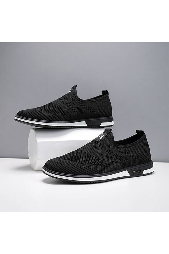 Men's Mesh Knit Slip On Minimalist Wide Toe Loafers Stretch Flat Walking Beach Shoes Breathable Lightweight Casual Slip-Resistant Fashion Sneakers (7.5, Black)