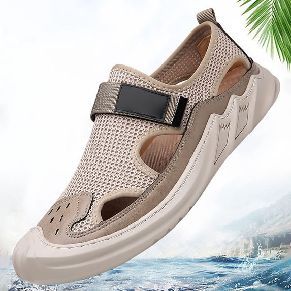 XIMIN Men's Mesh Sport Sandals Lightweight Closed Toe Summer Shoes Outdoor Casual Shoes for Everyday Comfort and Durability Hiking Sport Walking (7, Silver)