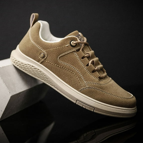 XIMIN Men's Non-Slip Leather Shoes Lace-up Mesh Breathable Wear-Resistant Walking Shoes Fashion Casual Sneakers Lightweight Outdoor Tennis Shoes (10, Brown)