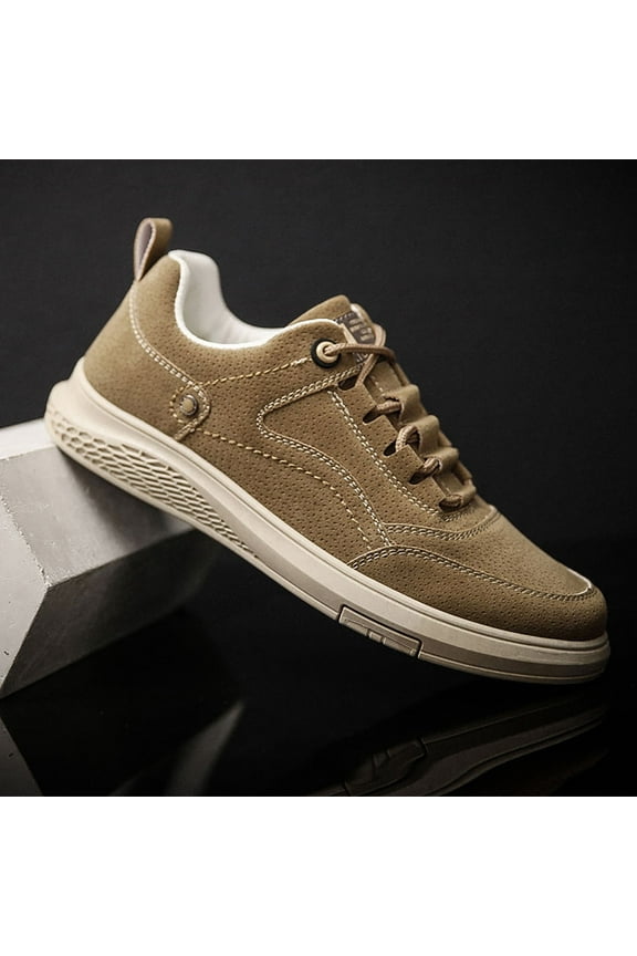 Men's Non-Slip Leather Shoes Lace-up Mesh Breathable Wear-Resistant Walking Shoes Fashion Casual Sneakers Lightweight Outdoor Tennis Shoes (8, Brown)